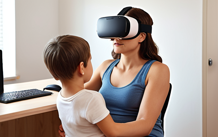 **
> A confident and skilled psychomotor therapist leading a rehabilitation session using virtual reality. The scene depicts a modern therapy office, with the therapist attentively guiding a child through exercises, highlighting technology and personalized care. Focus on conveying expertise and a positive, engaging atmosphere.
**