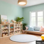 놀이치료사로서의 시간 관리 기술 - A serene and well-organized therapy office designed for child sessions, featuring soft pastel walls,...